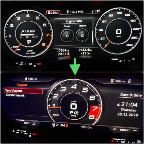 Audi Virtual Cockpit Sportlayout (S/RS Stil) Aktivieren